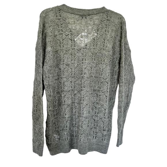 ZARA POINTELLE OPEN KNIT SWEATER Oversized Green Marl XS/S. NWT - Picture 4 of 11